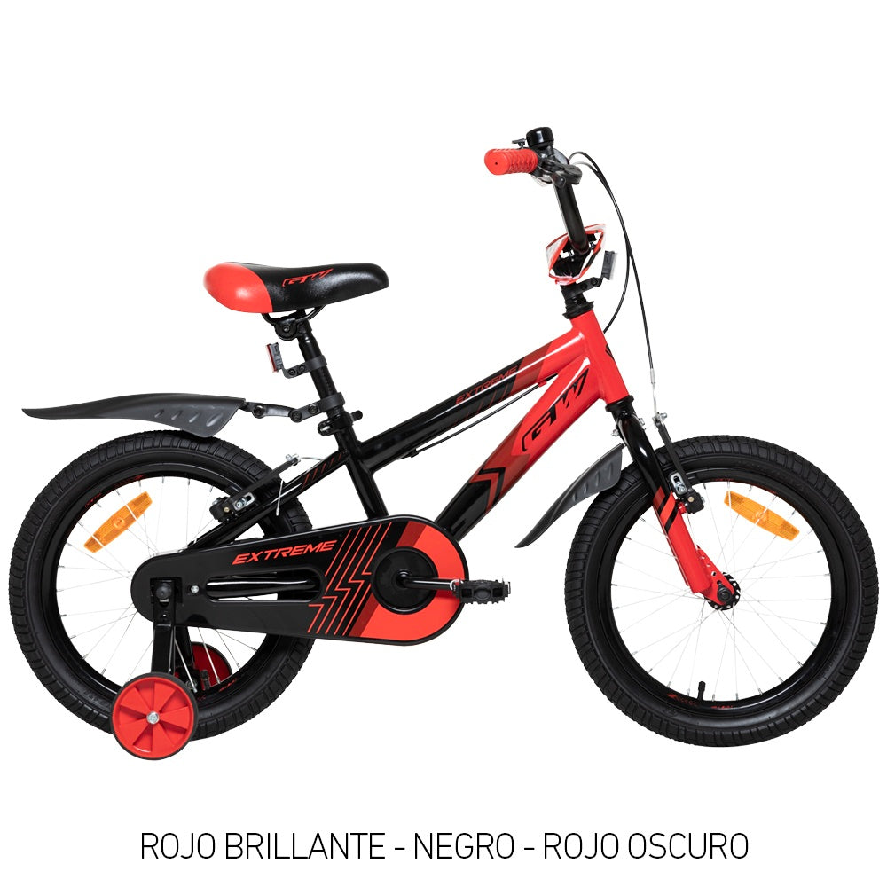 Bicicleta Rin 16 Infantil Gw Extreme Acero Ruedas Auxiliares 4 a 7 Años Rojo