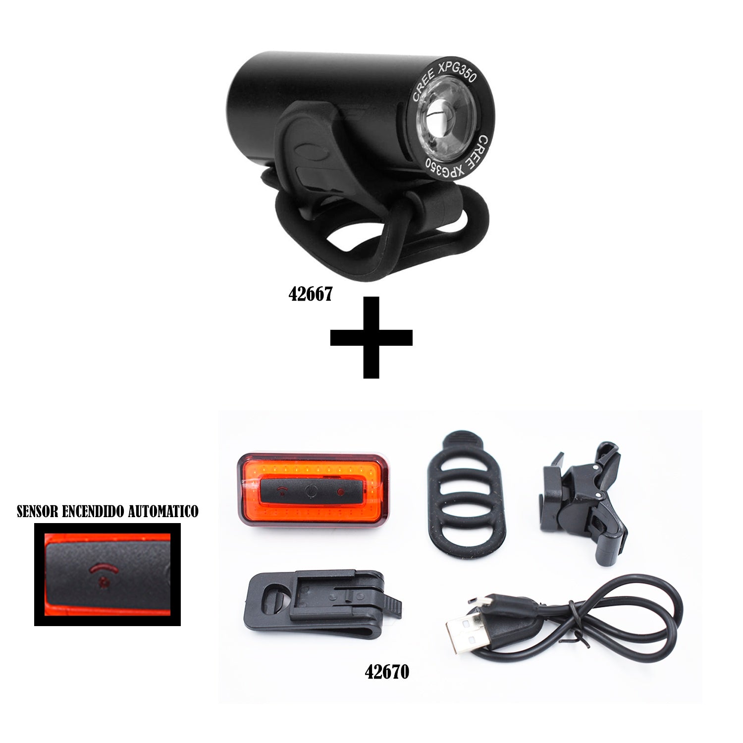 Combo luces para Bicicleta Gw Ciclismo Mtb Ruta 300 y 60 Lumens sensor Encendido Automatico