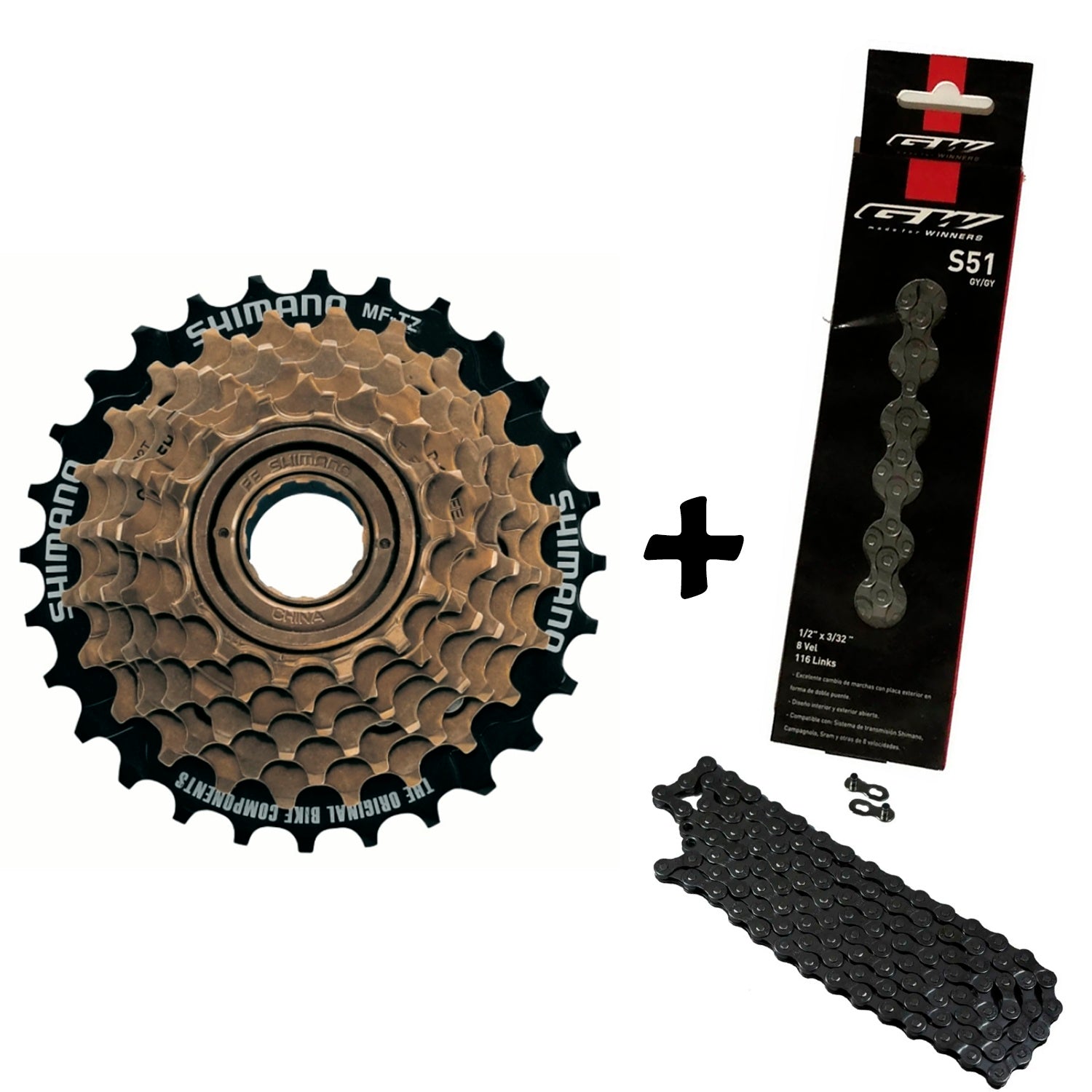 Combo Pacha Shimano Tourney Tz-500 7vel 14-28 Rosca + Cadenilla Gw 8/7/6Velocidades