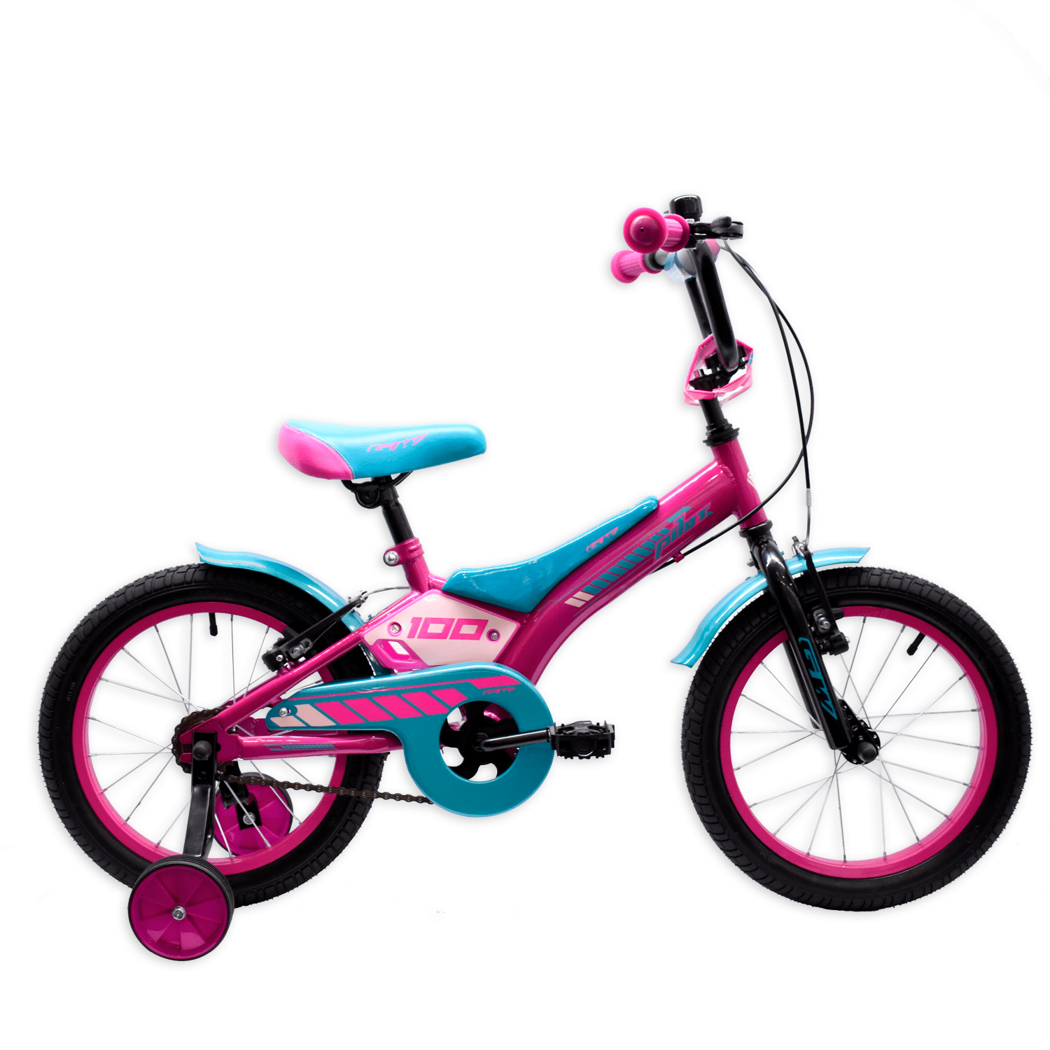 Bicicleta Gw Pilot Rin 16 4 a 7 años Fucsia Brillante Verde Esmeralda