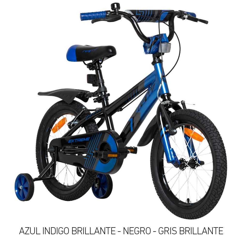 Bicicleta Infantil Gw Extreme Rin 16 Acero Ruedas Auxiliares 4 a 7 Años Azul