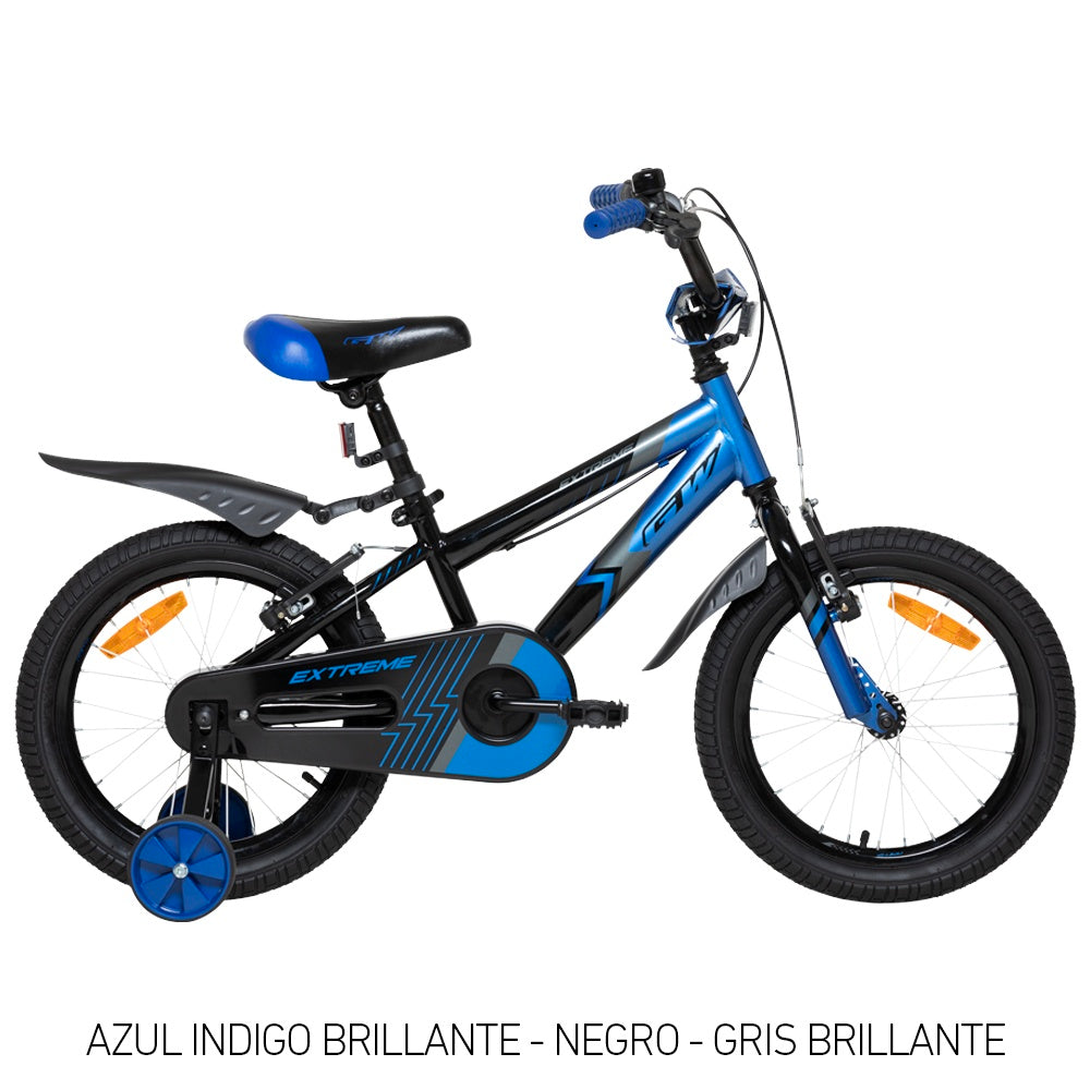 Bicicleta Infantil Gw Extreme Rin 16 Acero Ruedas Auxiliares 4 a 7 Años Azul