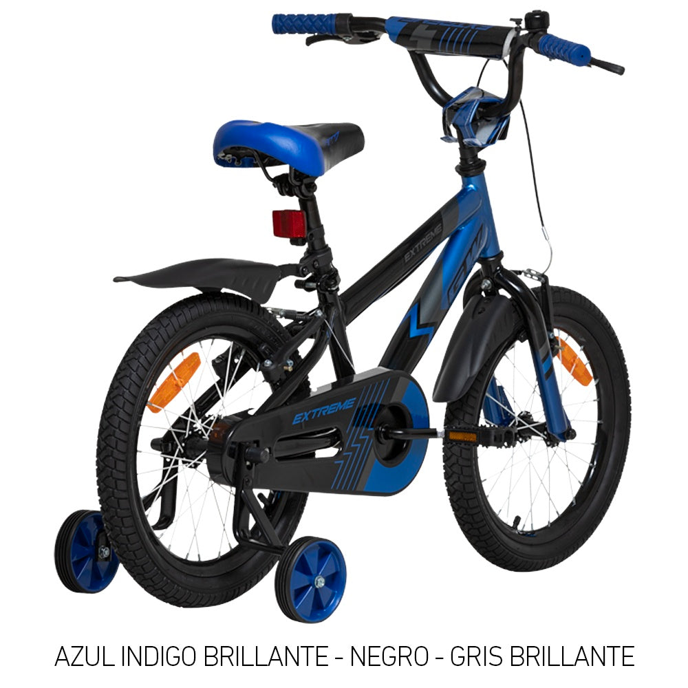 Bicicleta Infantil Gw Extreme Rin 16 Acero Ruedas Auxiliares 4 a 7 Años Azul