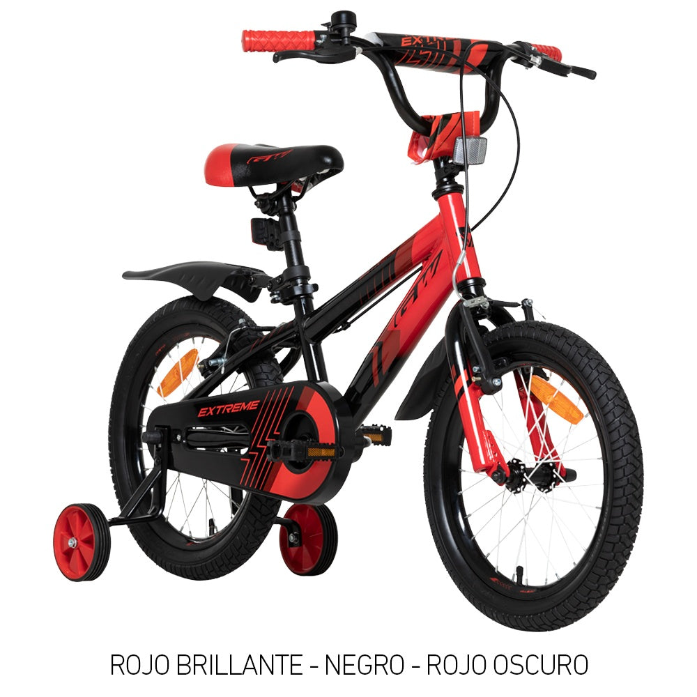 Bicicleta Rin 16 Infantil Gw Extreme Acero Ruedas Auxiliares 4 a 7 Años Rojo