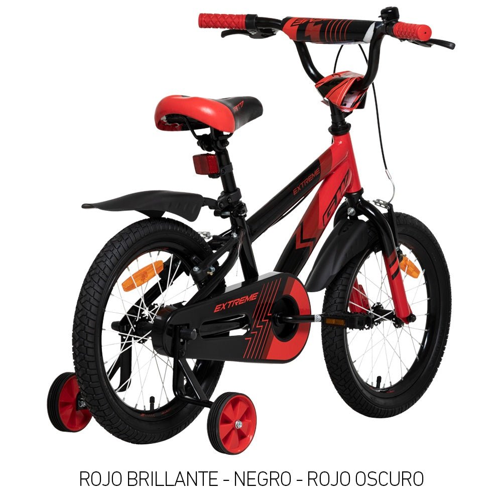 Bicicleta Rin 16 Infantil Gw Extreme Acero Ruedas Auxiliares 4 a 7 Años Rojo