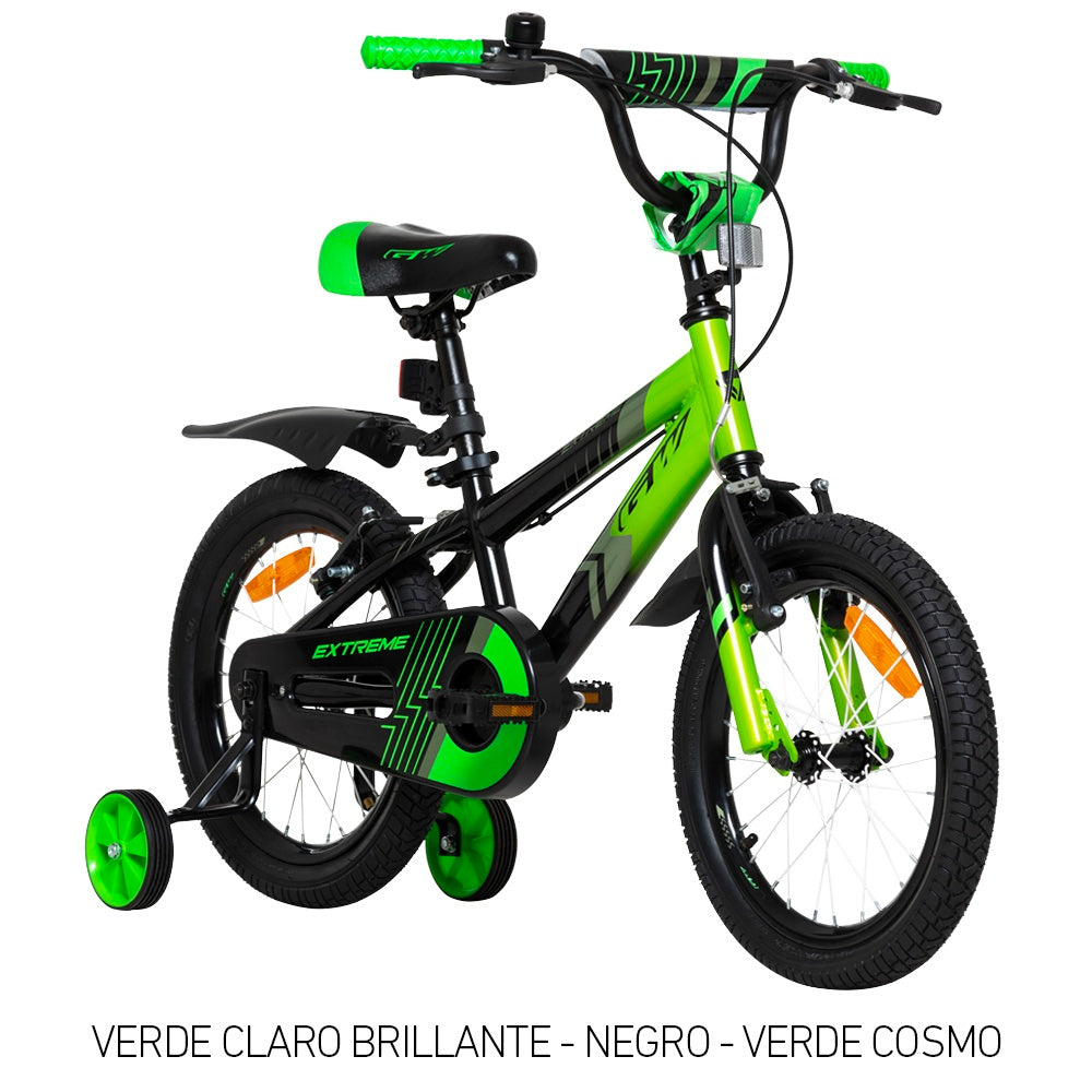Bicicleta Infantil Gw Extreme Rin 16 Acero Ruedas Auxiliares 4 a 7 Años Verde