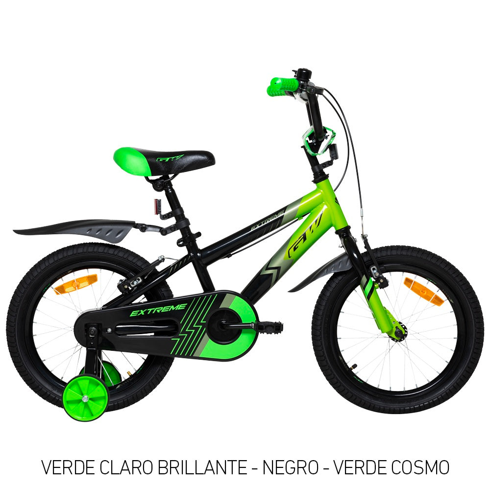 Bicicleta Infantil Gw Extreme Rin 16 Acero Ruedas Auxiliares 4 a 7 Años Verde