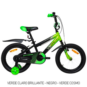 Bicicleta Infantil Gw Extreme Rin 16 Acero Ruedas Auxiliares 4 a 7 Años Verde
