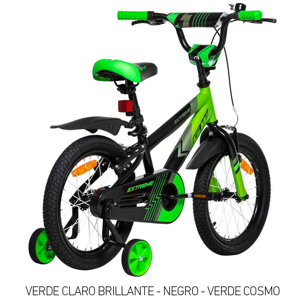 Bicicleta Infantil Gw Extreme Rin 16 Acero Ruedas Auxiliares 4 a 7 Años Verde