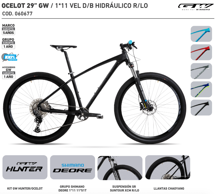 Bicicletas gw Ocelot aluminio rin 29 TALLA 17 (M) / shimano 11 vel negro mate