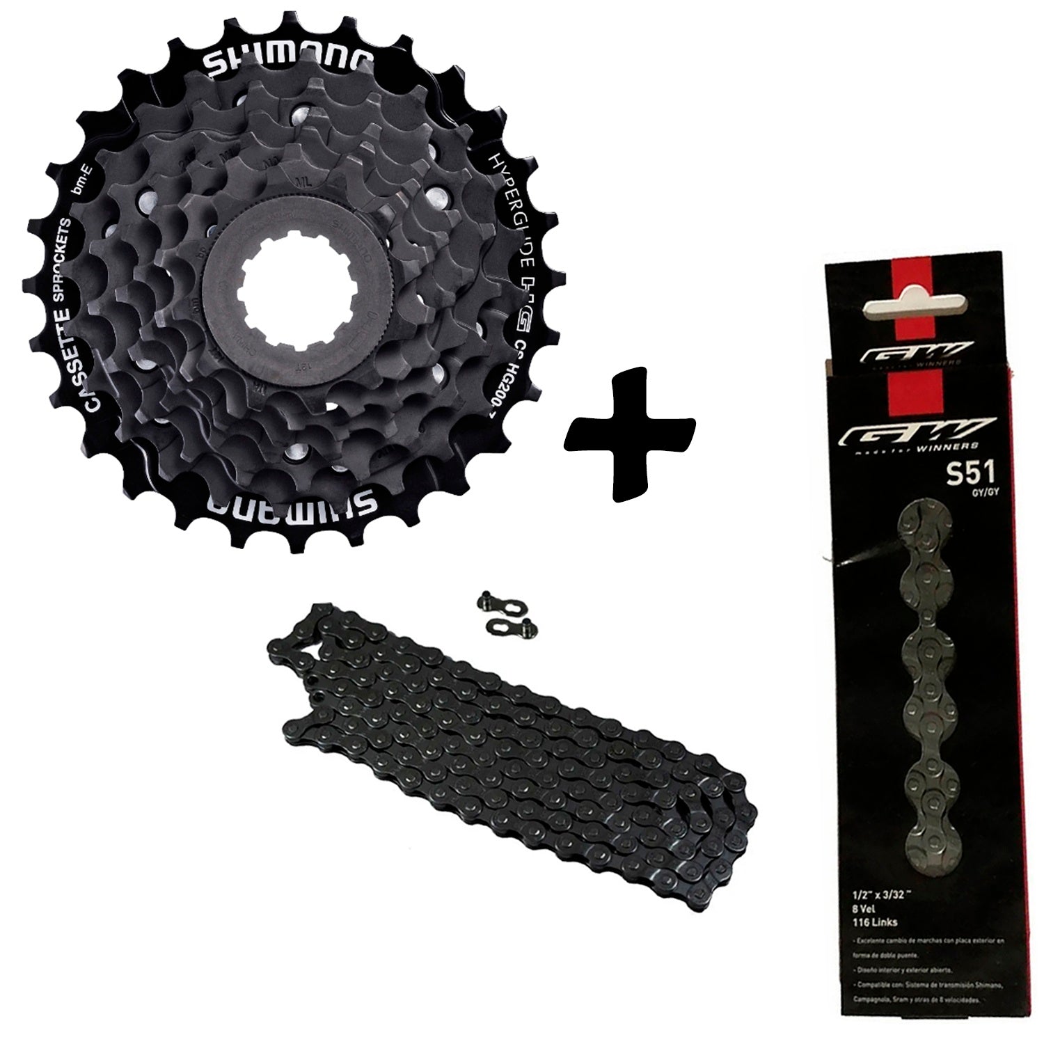 Combo Pacha Cassette CS-Hg200 Shimano Tourney 7vel 12-28 + Cadenilla Gw 8/7/6Vel