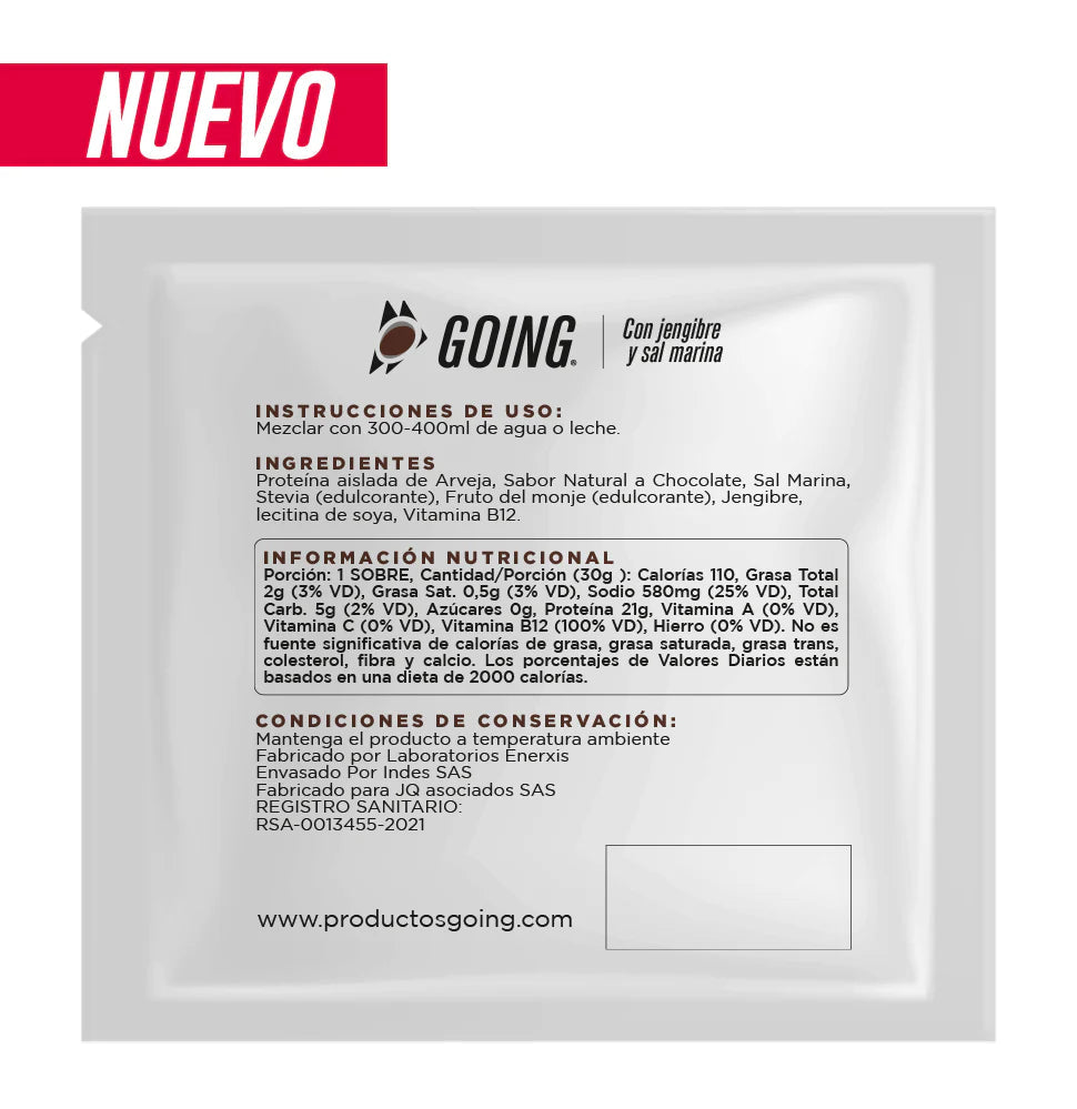 PROTEINA GOING SABOR CHOCOLATE (SOBRE 30 GRAMOS)